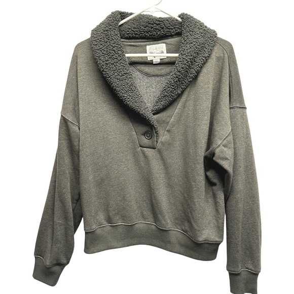 American Eagle Outfitters Other - American Eagle Sherpa Collar Pullover Sweatshirt M Olive Green Cozy Button Neck